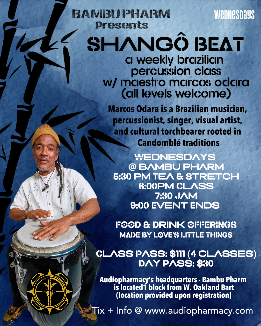 Marcos Odara's Shangô Beat Percussion Workshop at Bambu Pharm Oakland