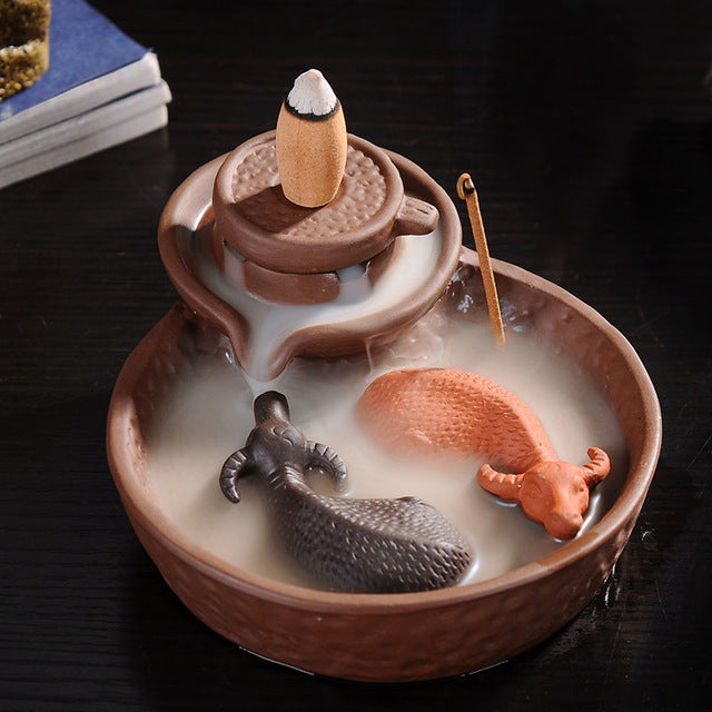 YIN YANG TWINS CARABOU PURPLE CLAY INCENSE BURNER
