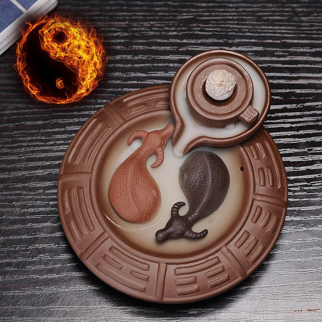 YIN YANG TWINS CARABOU PURPLE CLAY INCENSE BURNER